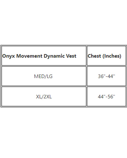 Onyx MoveVent Dynamic Nylon Life Vest USCGA Size Chart Onyx MoveVent Dynamic Nylon Life Vest USCGA Size Chart